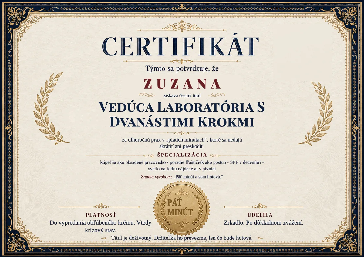Ukážka certifikátu pre beauty queen: VEDÚCA LABORATÓRIA S DVANÁSTIMI KROKMI